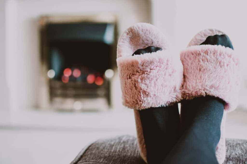 Pink furry house slippers