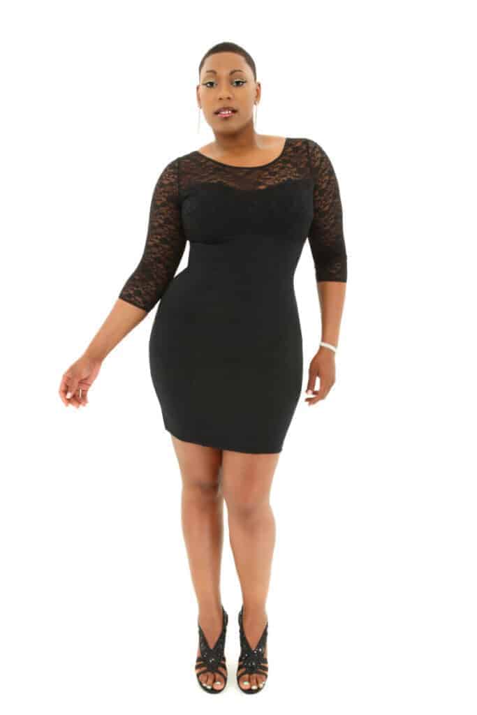 full-figured woman in black dress
